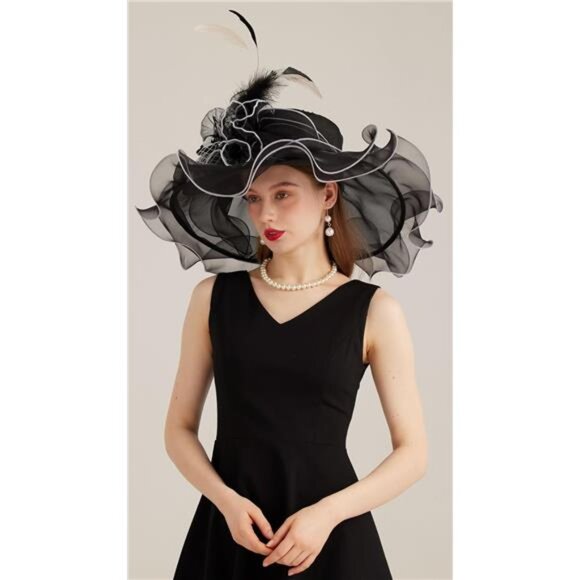 Women's Kentucky Derby Church Dress Hat 10-black,white - Picture 5 of 7